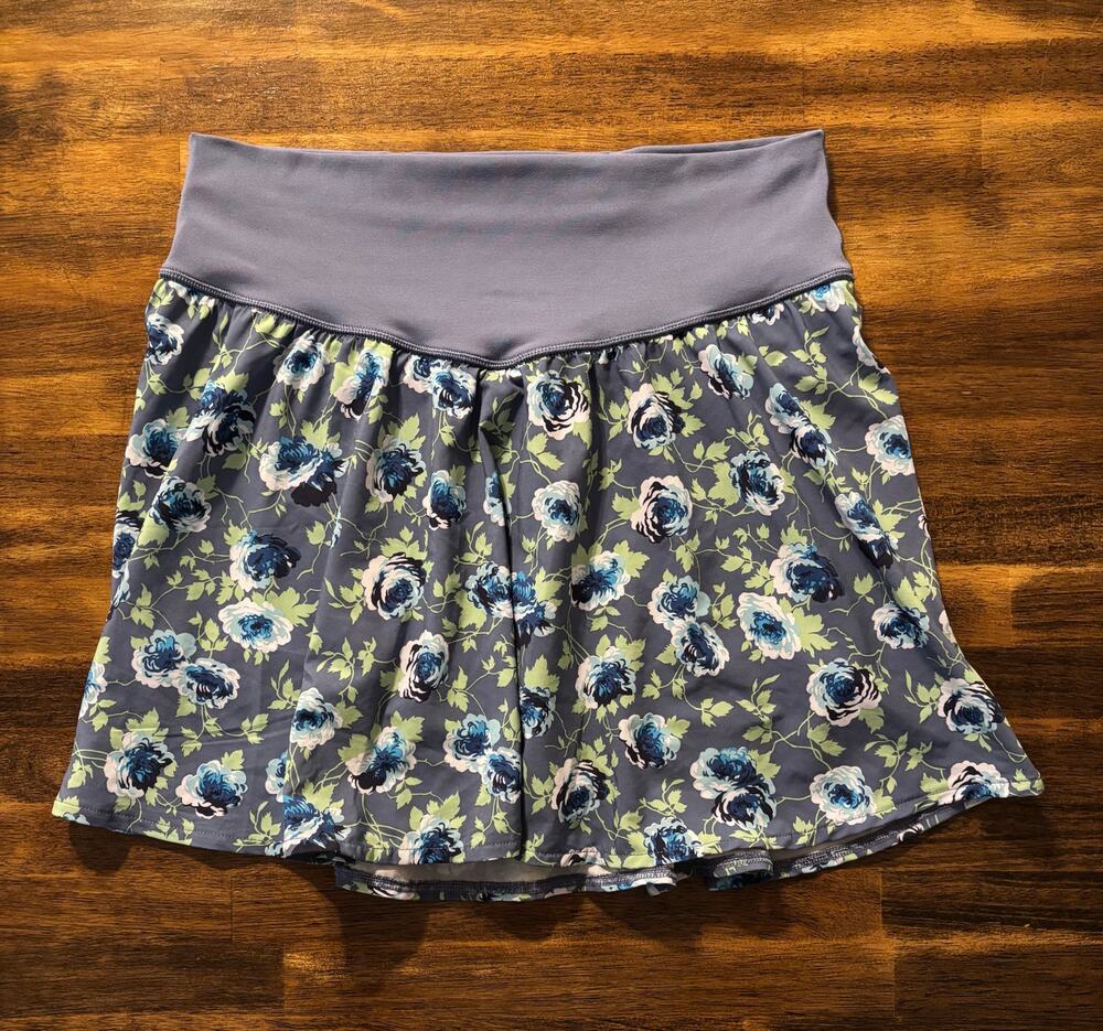 Aerie Women’s Large Skort Skirt with Shorts Pull On Stretch Blue Floral
